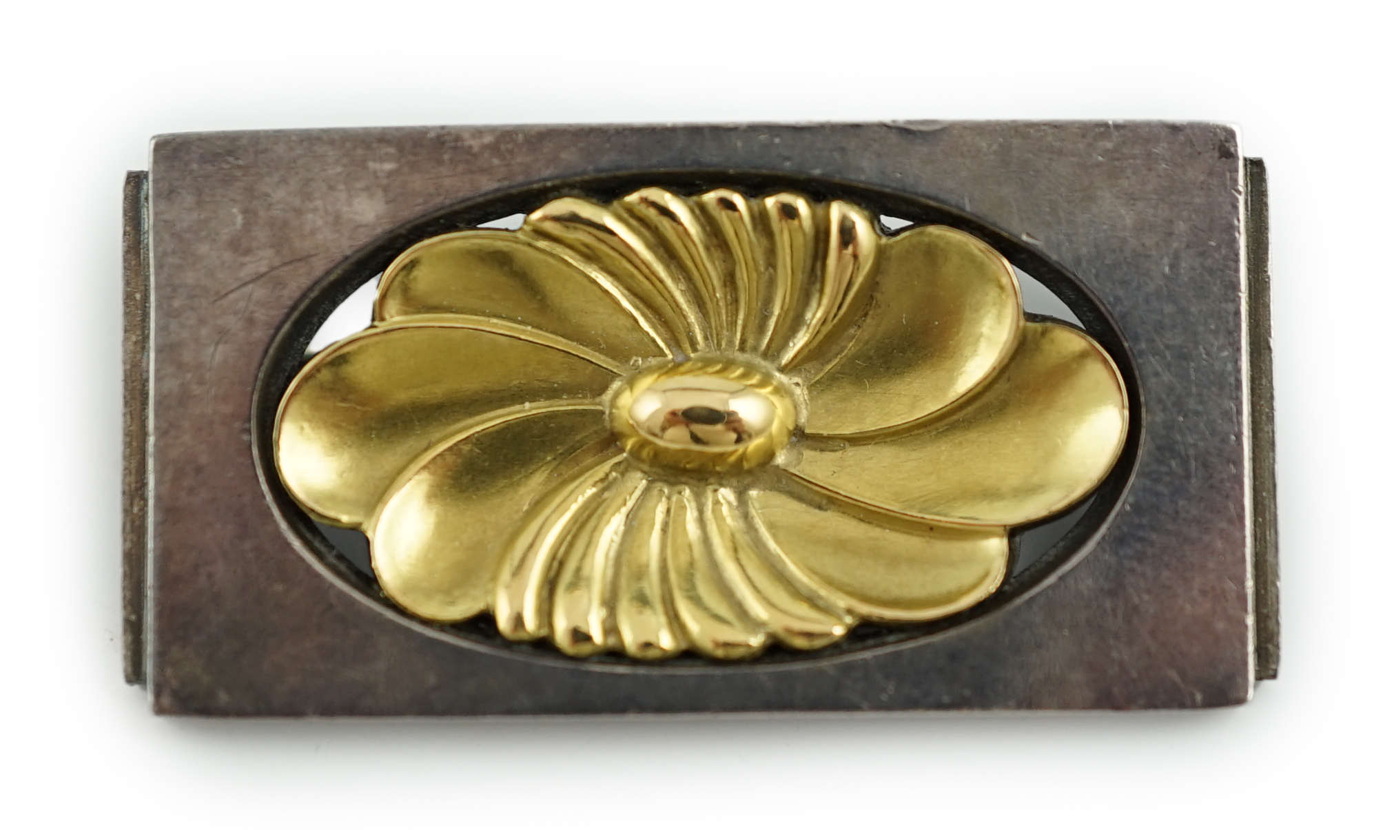 A Georg Jensen sterling silver and gold rectangular brooch